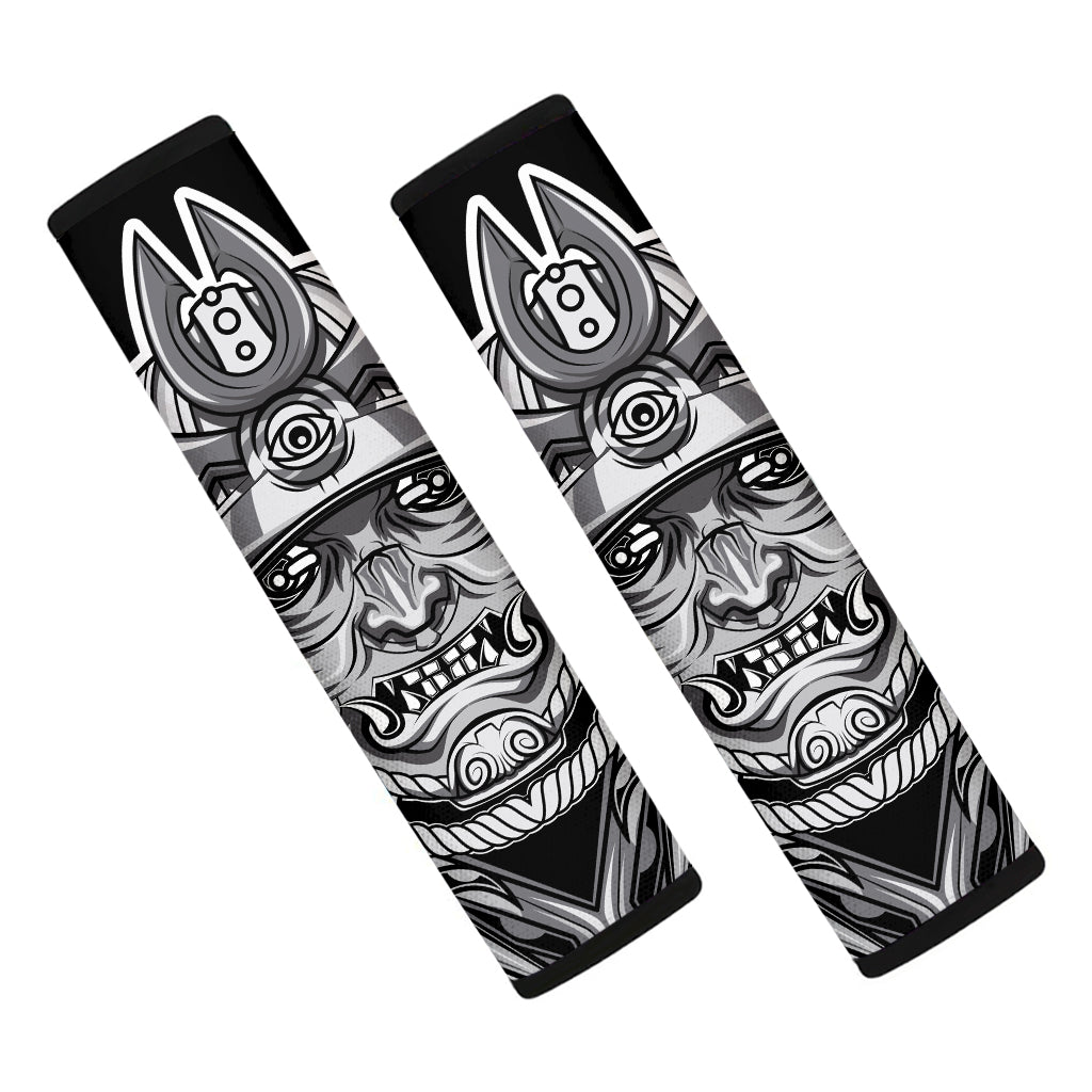Silver Samurai Mask Print Car Seat Belt Covers