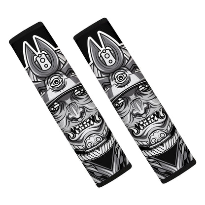 Silver Samurai Mask Print Car Seat Belt Covers