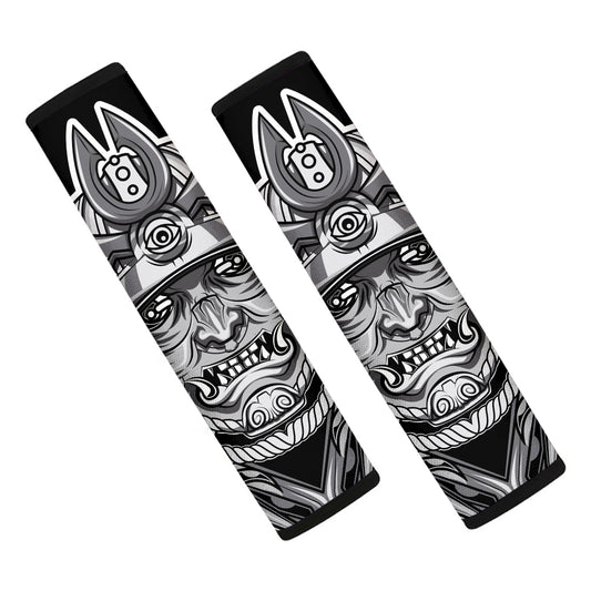 Silver Samurai Mask Print Car Seat Belt Covers