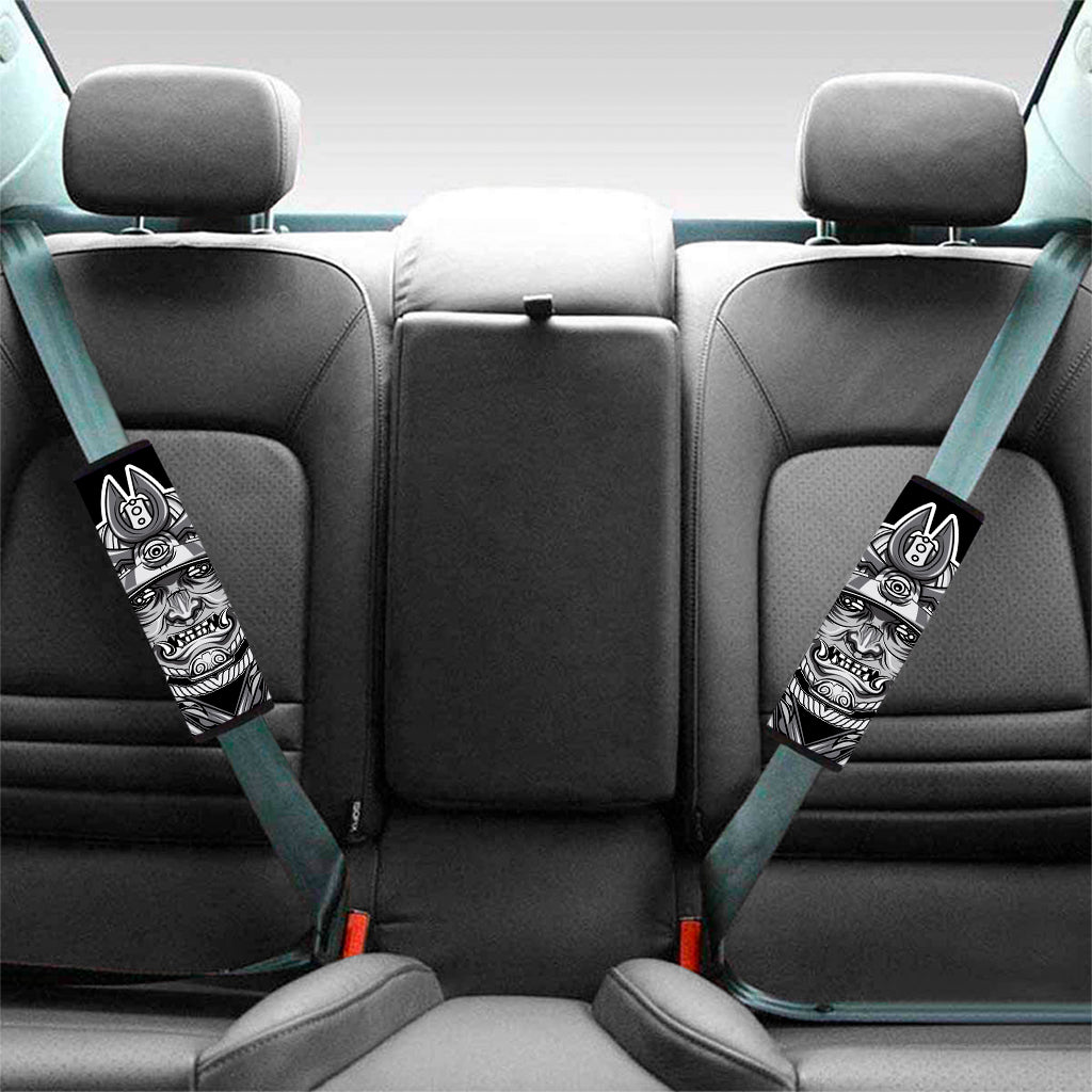 Silver Samurai Mask Print Car Seat Belt Covers