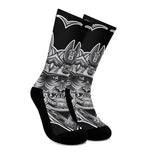 Silver Samurai Mask Print Crew Socks