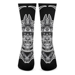 Silver Samurai Mask Print Crew Socks