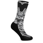 Silver Samurai Mask Print Crew Socks