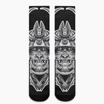 Silver Samurai Mask Print Crew Socks