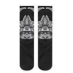 Silver Samurai Mask Print Crew Socks