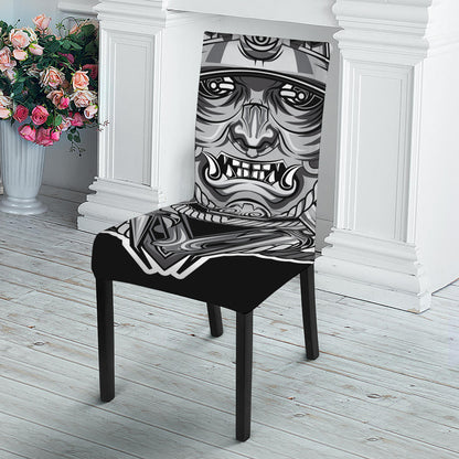 Silver Samurai Mask Print Dining Chair Slipcover