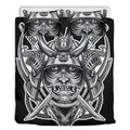 Silver Samurai Mask Print Duvet Cover Bedding Set