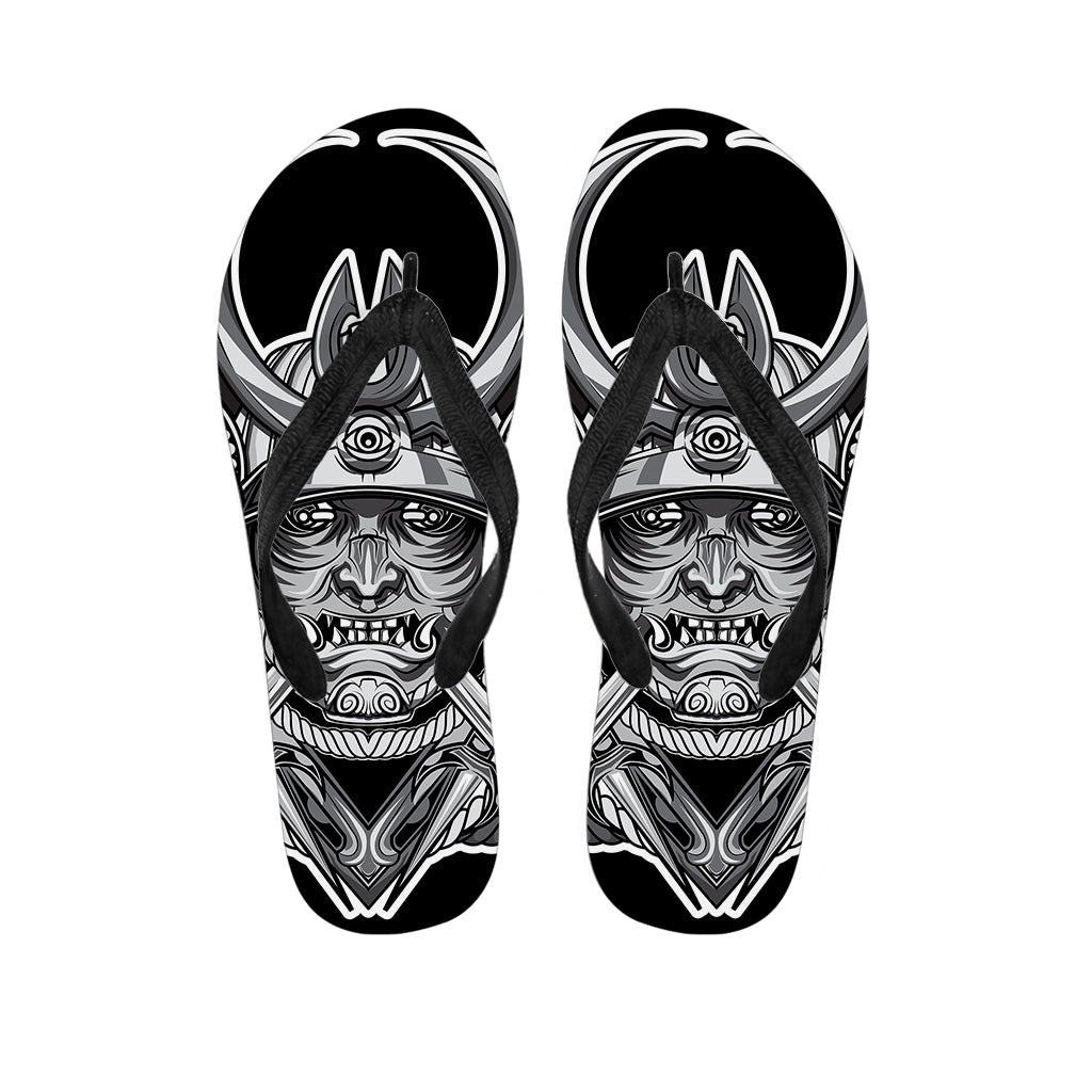 Silver Samurai Mask Print Flip Flops