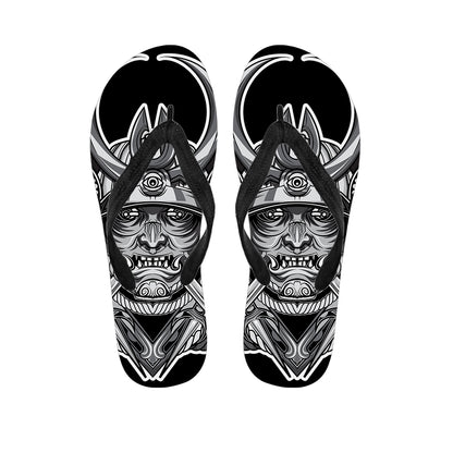 Silver Samurai Mask Print Flip Flops