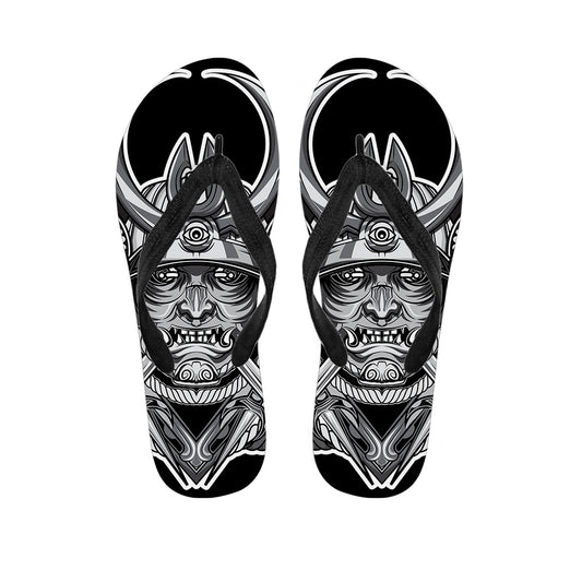 Silver Samurai Mask Print Flip Flops