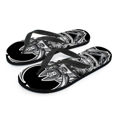 Silver Samurai Mask Print Flip Flops
