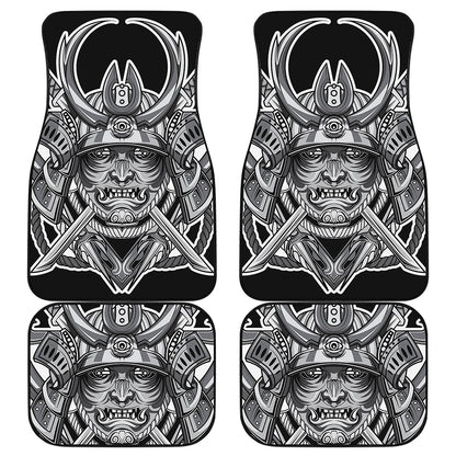 Silver Samurai Mask Print Front and Back Car Floor Mats