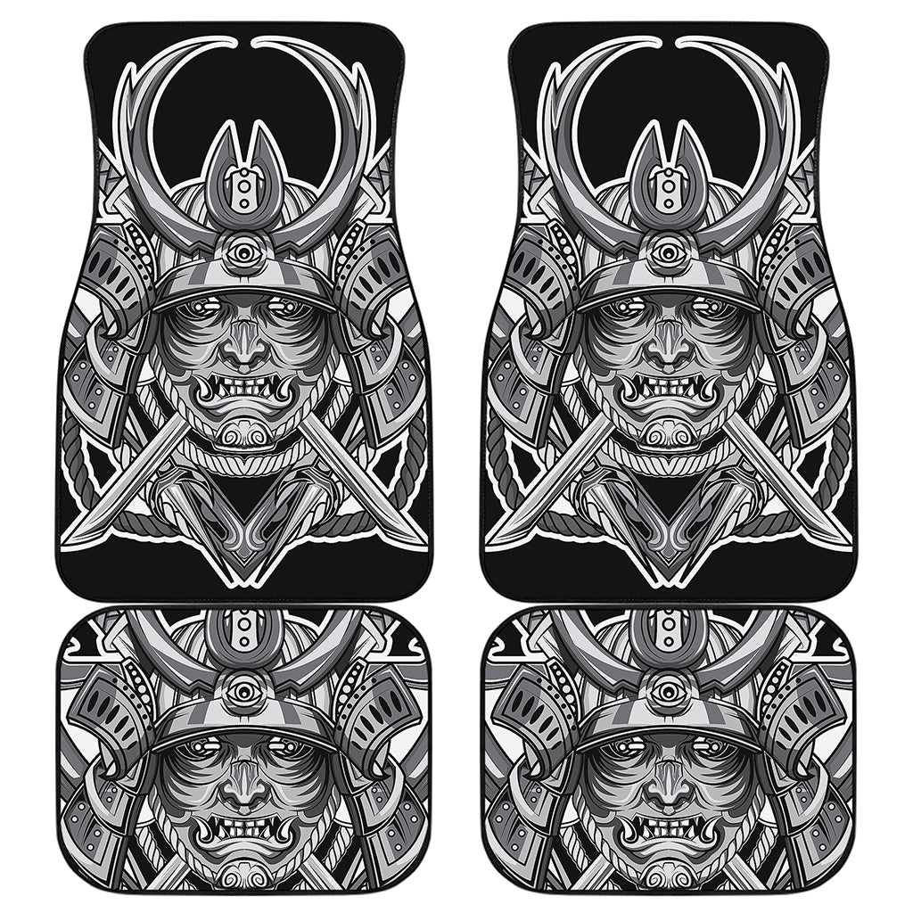 Silver Samurai Mask Print Front and Back Car Floor Mats