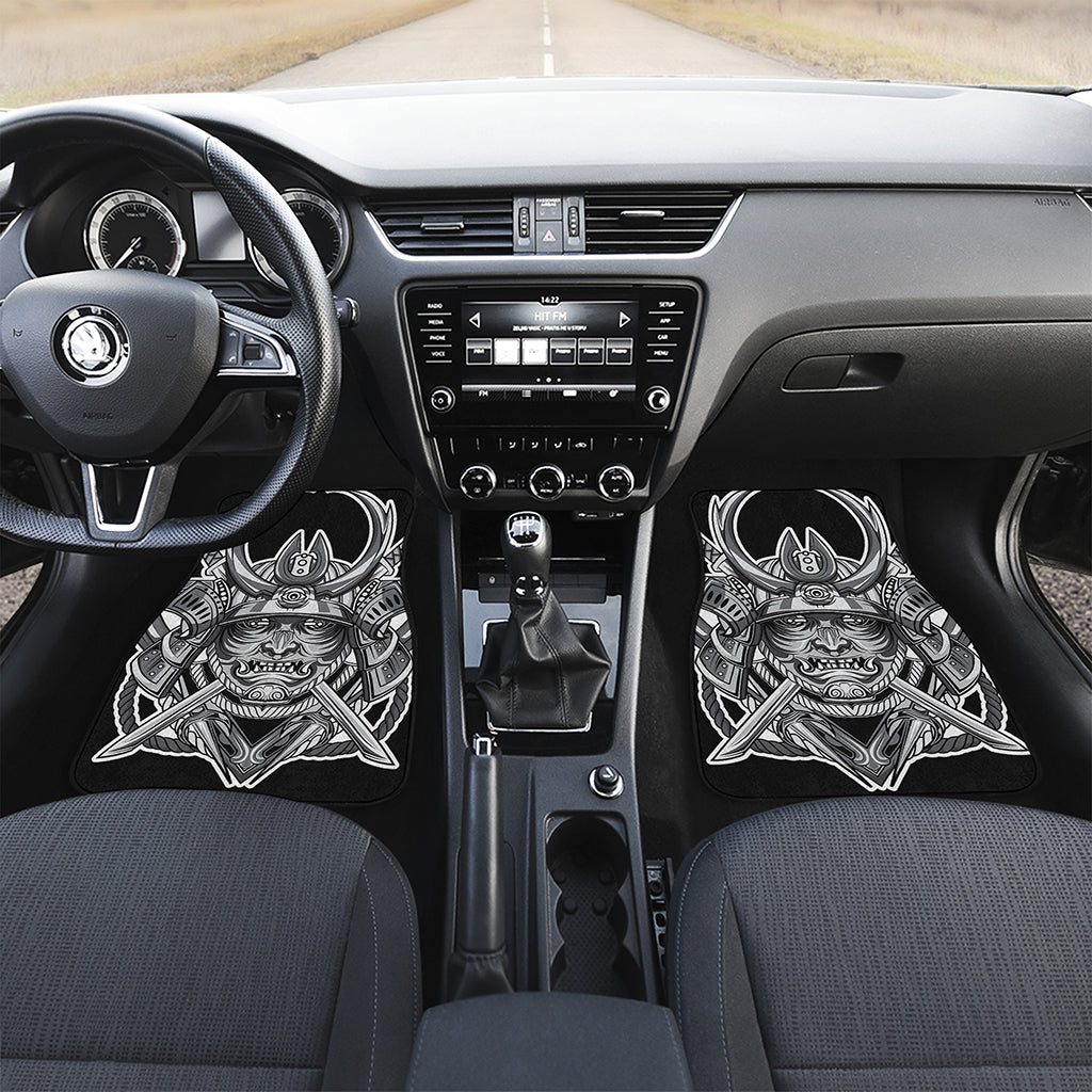 Silver Samurai Mask Print Front and Back Car Floor Mats