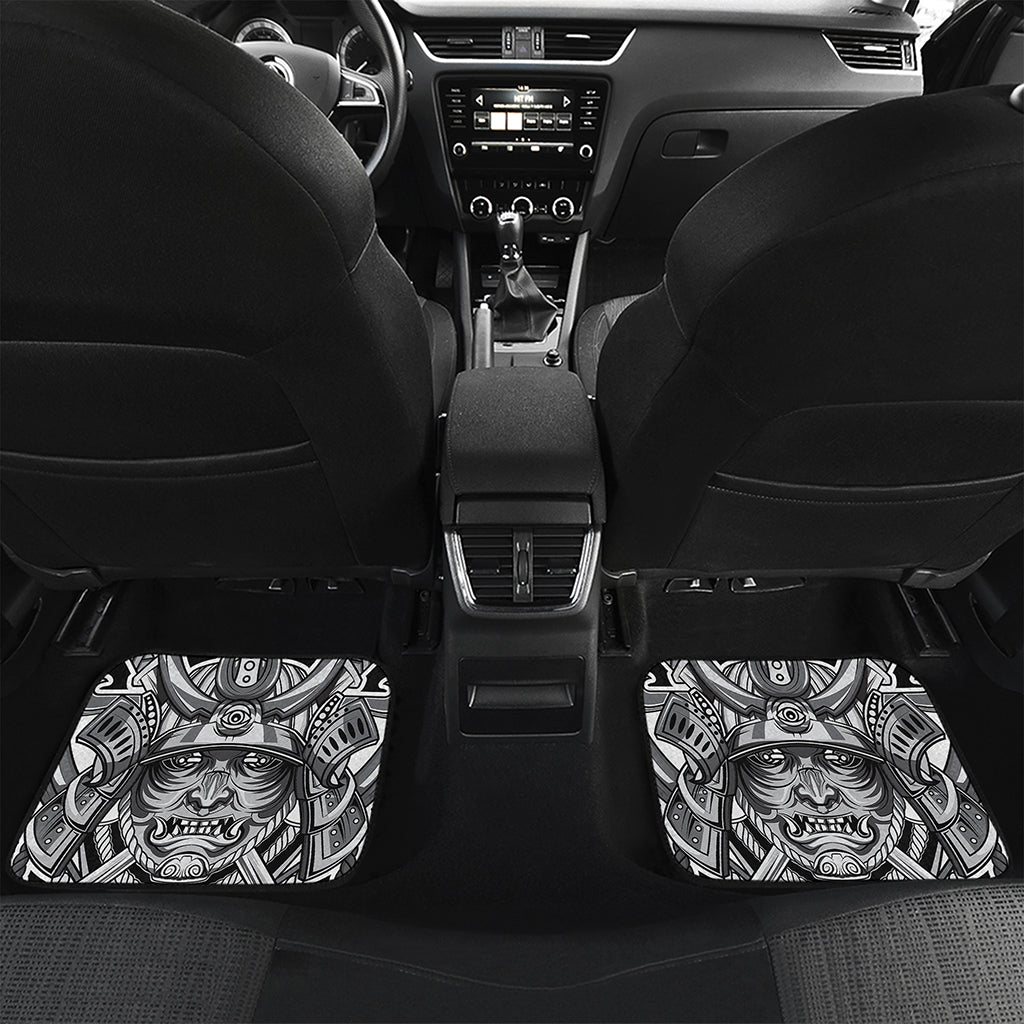 Silver Samurai Mask Print Front and Back Car Floor Mats