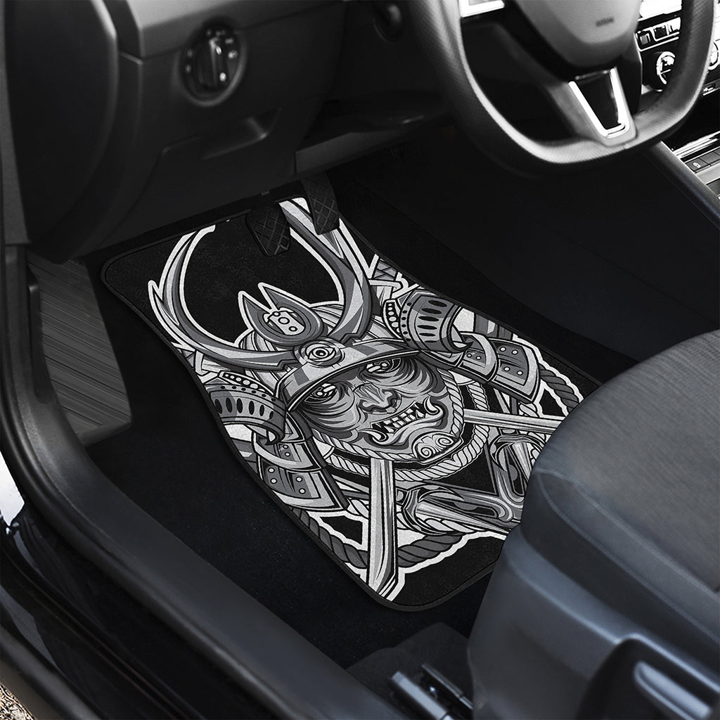 Silver Samurai Mask Print Front and Back Car Floor Mats