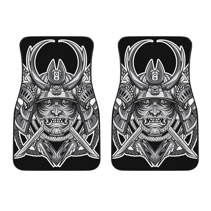 Silver Samurai Mask Print Front Car Floor Mats