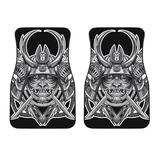 Silver Samurai Mask Print Front Car Floor Mats