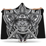 Silver Samurai Mask Print Hooded Blanket