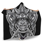 Silver Samurai Mask Print Hooded Blanket