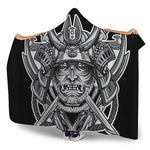 Silver Samurai Mask Print Hooded Blanket