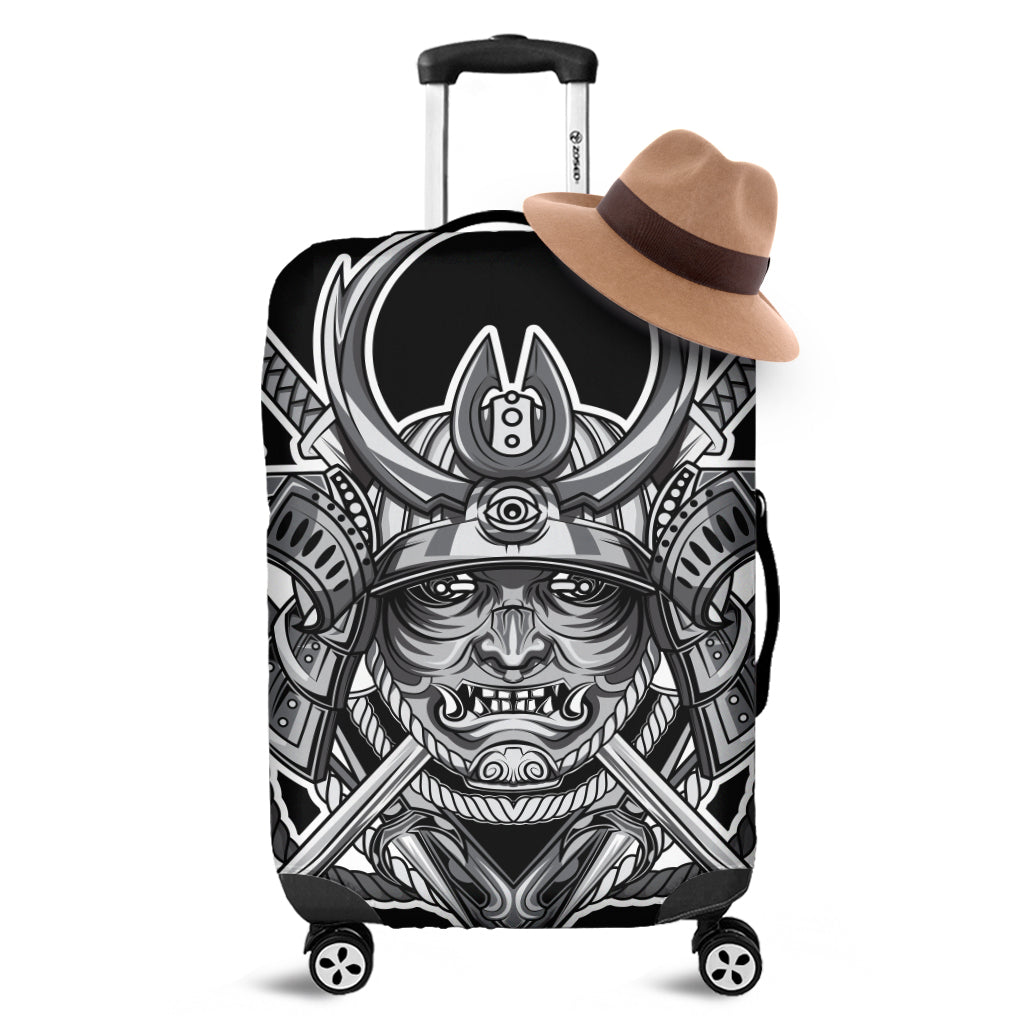 Silver Samurai Mask Print Luggage Cover