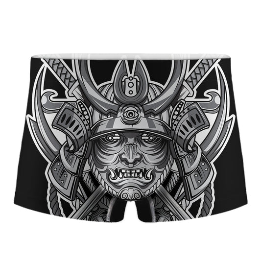 Silver Samurai Mask Print Men's Boxer Briefs