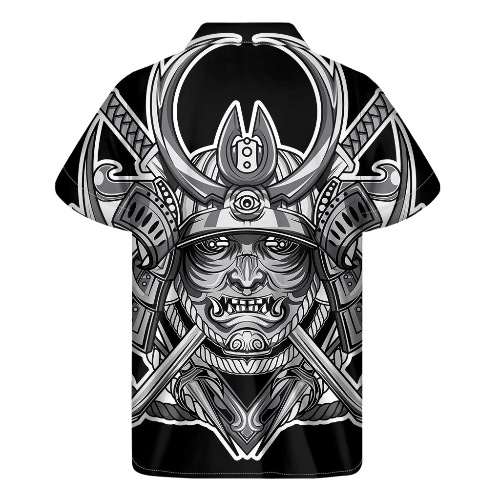 Silver Samurai Mask Print Men's Short Sleeve Shirt