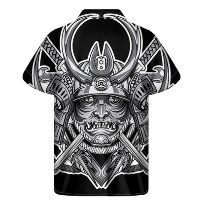 Silver Samurai Mask Print Men's Short Sleeve Shirt