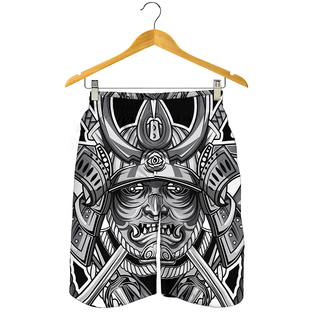 Silver Samurai Mask Print Men's Shorts