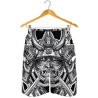 Silver Samurai Mask Print Men's Shorts