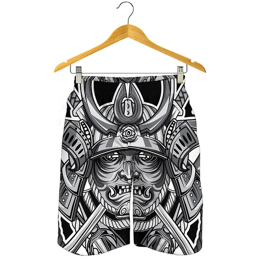 Silver Samurai Mask Print Men's Shorts