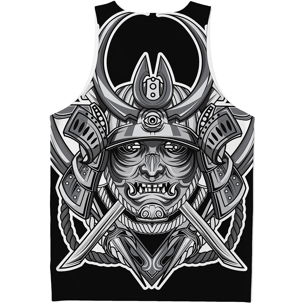 Silver Samurai Mask Print Men's Tank Top