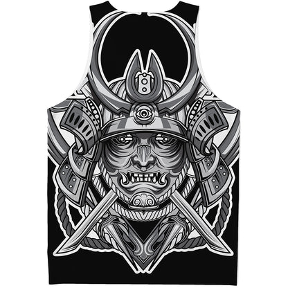 Silver Samurai Mask Print Men's Tank Top