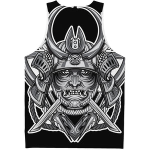 Silver Samurai Mask Print Men's Tank Top