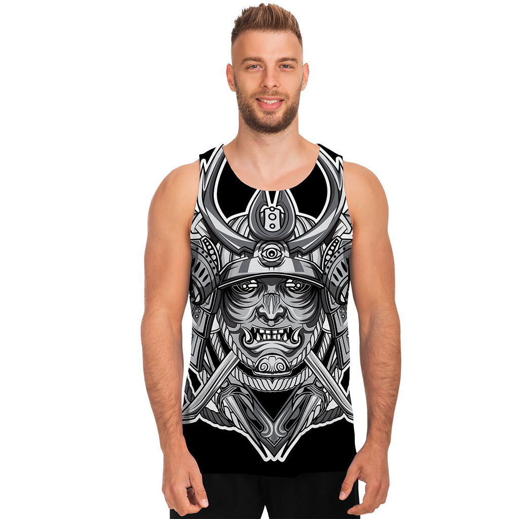 Silver Samurai Mask Print Men's Tank Top