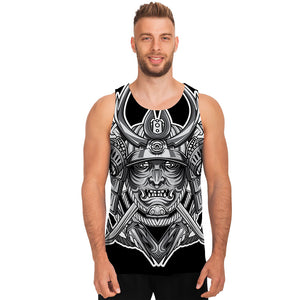 Silver Samurai Mask Print Men's Tank Top