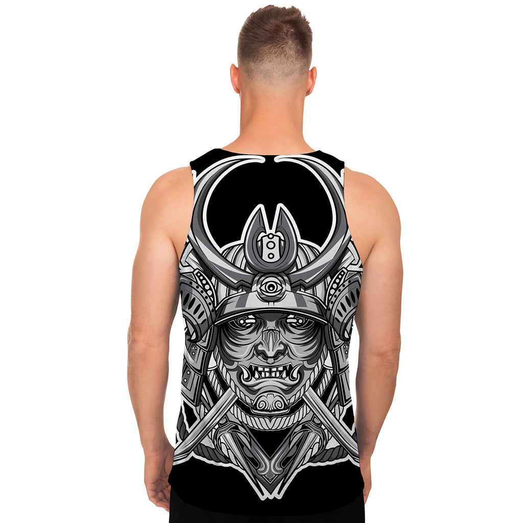 Silver Samurai Mask Print Men's Tank Top