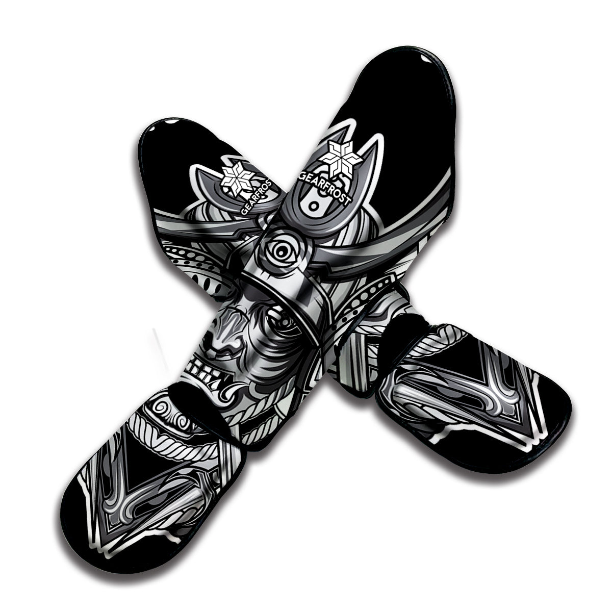 Silver Samurai Mask Print Muay Thai Shin Guard