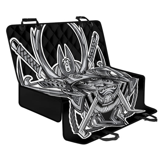 Silver Samurai Mask Print Pet Car Back Seat Cover