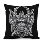 Silver Samurai Mask Print Pillow Cover