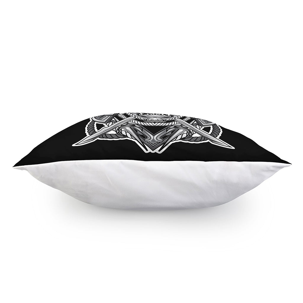 Silver Samurai Mask Print Pillow Cover