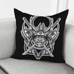Silver Samurai Mask Print Pillow Cover
