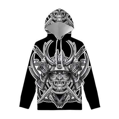 Silver Samurai Mask Print Pullover Hoodie