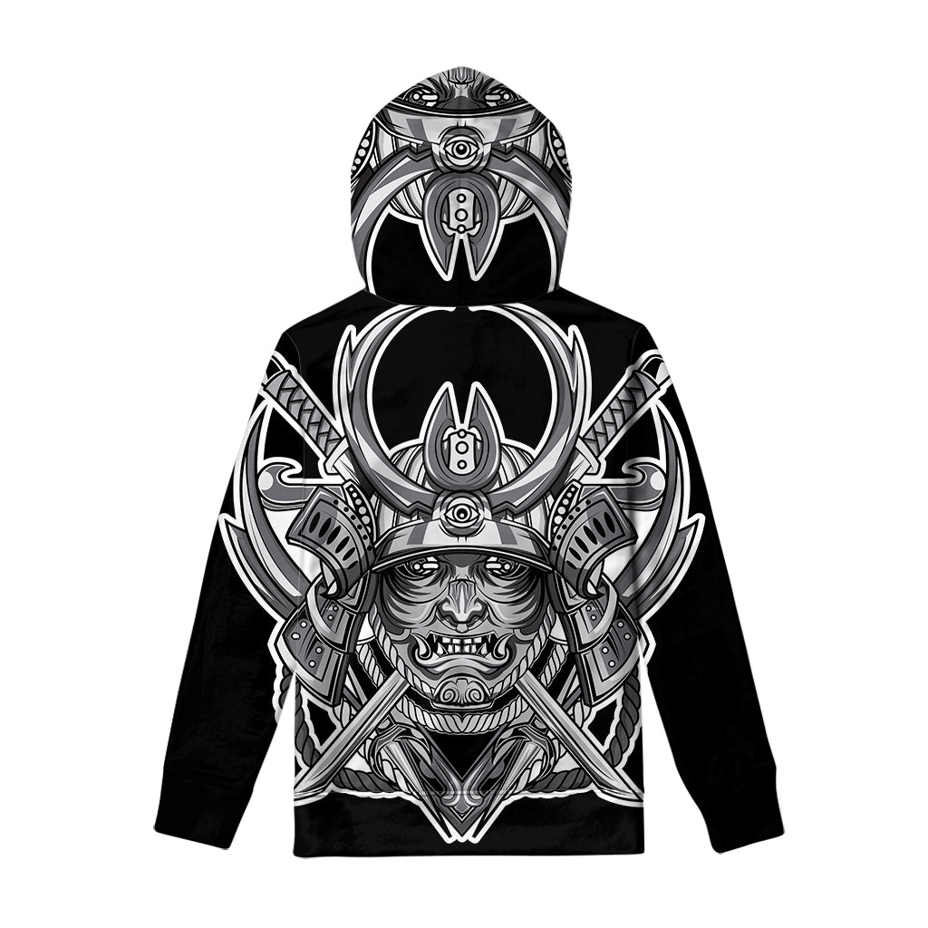 Silver Samurai Mask Print Pullover Hoodie