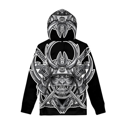 Silver Samurai Mask Print Pullover Hoodie