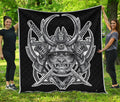 Silver Samurai Mask Print Quilt