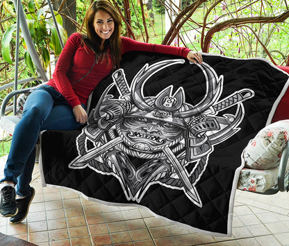 Silver Samurai Mask Print Quilt