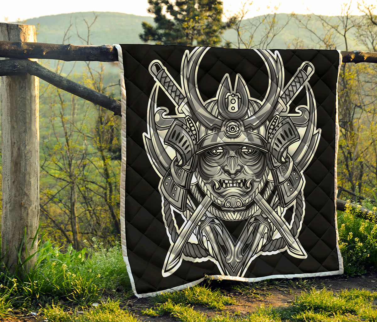 Silver Samurai Mask Print Quilt