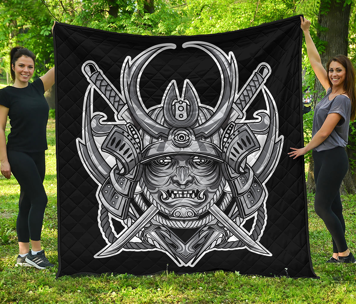 Silver Samurai Mask Print Quilt